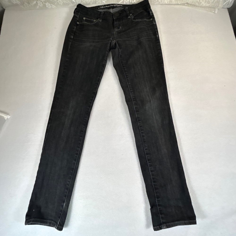 American Eagle Skinny Jeans Womens 4‎ Faded Black Stretch Low Rise Denim Pants